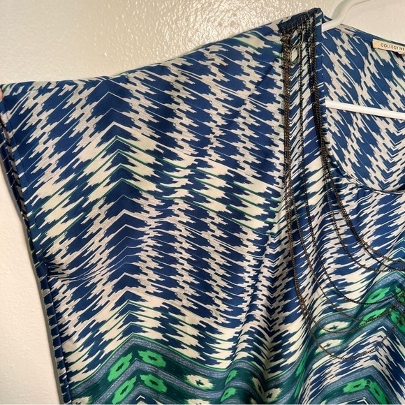 Collective Concepts Poncho Blouse Blue Geometric - Picture 3 of 13